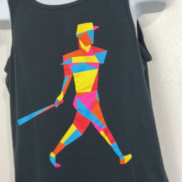 Routine Baseball Tank Top Men Medium Black Rainbow Graphic Athletic Sleeveless - Picture 5 of 9